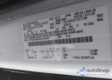 2017 Ford Transit-250 from USA, damaged, VIN 1FTYR1ZM0HKA74457